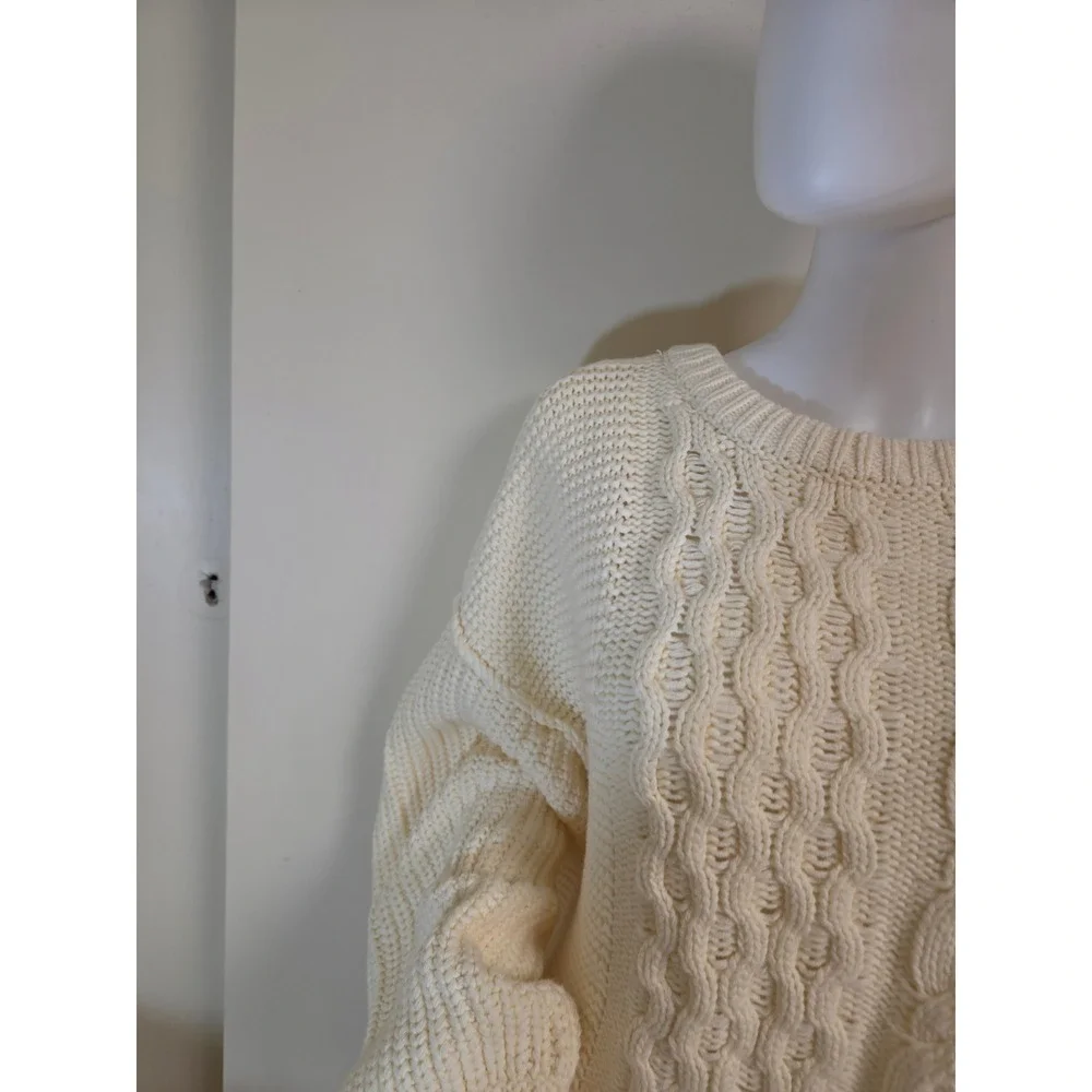 Free People Womens Cream‎ Cable Knit Oversized  Sweater Large OB1343351